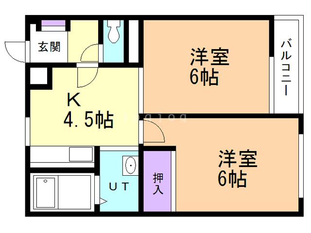 シルキーハイム(2DK/2階)の間取り写真