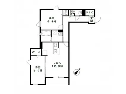 ワイ・ノヴェル A棟(2LDK/2階)の間取り写真