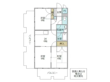 トワメゾン水戸B棟(3DK/3階)の間取り写真