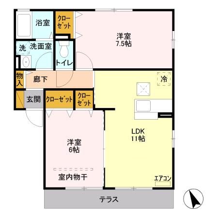 エクセル(2LDK/1階)の間取り写真