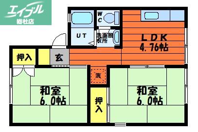 セジュール金光A棟(2DK/2階)の間取り写真