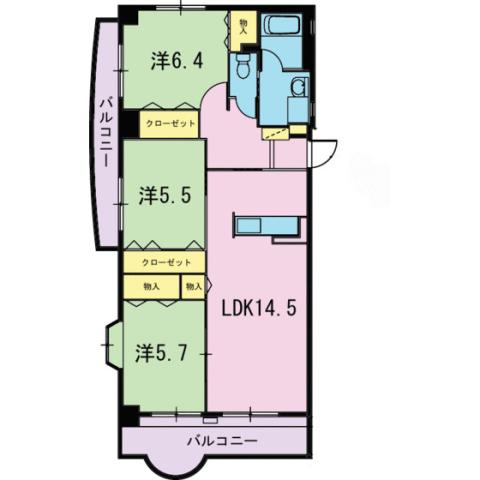 コンフォールシェル(3LDK/5階)の間取り写真