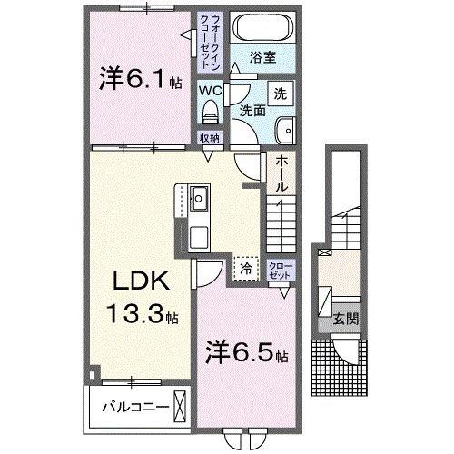 グランジュール掛川B(2LDK/2階)の間取り写真