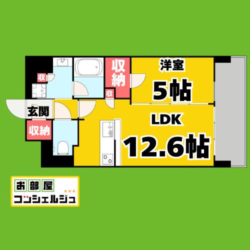 ミュプレ上前津(1LDK/12階)の間取り写真