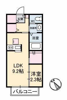 フルールK(1LDK/1階)の間取り写真