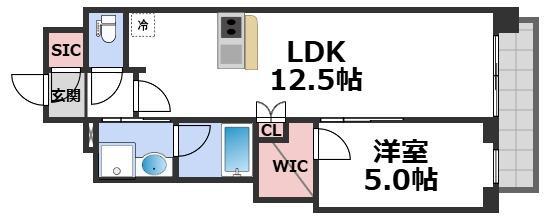 スプランディッド本町グラン(1LDK/5階)の間取り写真