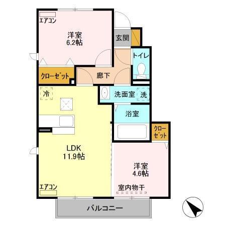 アネモスA(2LDK/1階)の間取り写真