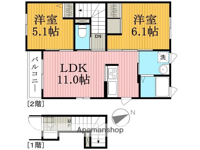 LEAF緑が丘B(2LDK/2階)の間取り写真
