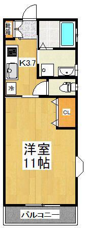 ポワールII(1K/1階)の間取り写真