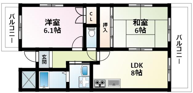 シェーンベルク(2DK/1階)の間取り写真