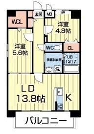 エイビス(2LDK/6階)の間取り写真