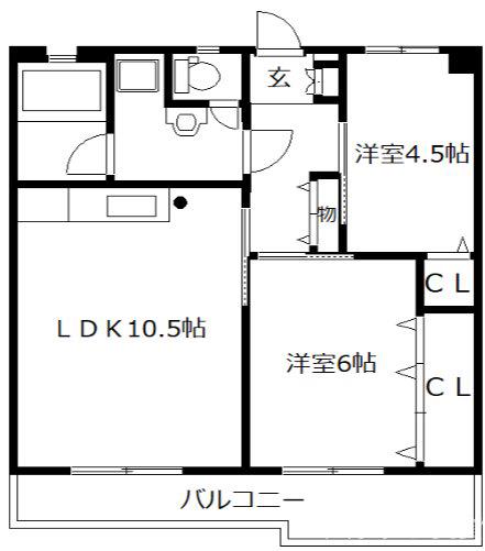 博多ハッコウビル(2LDK/4階)の間取り写真