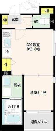 ハーモニーテラス古城(1DK/3階)の間取り写真