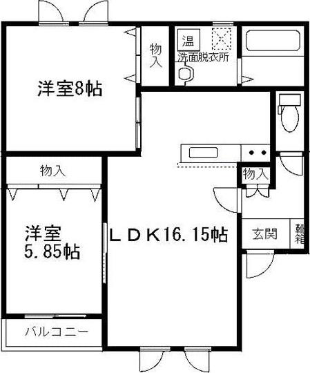 アシュトンII(2LDK/2階)の間取り写真