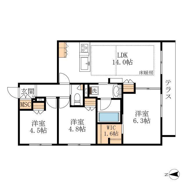 HEBEL MAISON 徳川園(3LDK/3階)の間取り写真