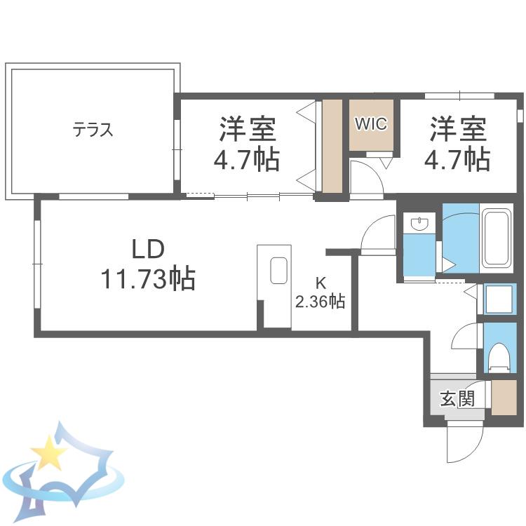 ラクラス大通東(2LDK/1階)の間取り写真