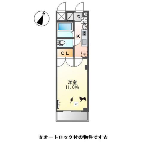 プレジデント川中(1K/2階)の間取り写真