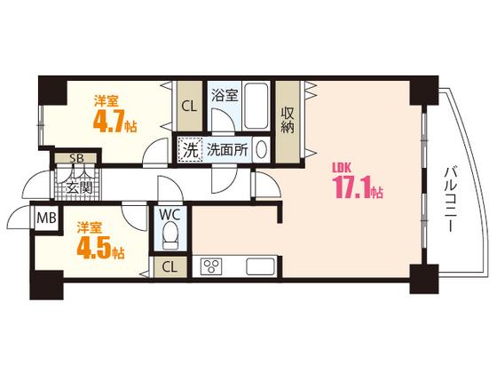 ハイタウン神宮山壱番館(2LDK/9階)の間取り写真