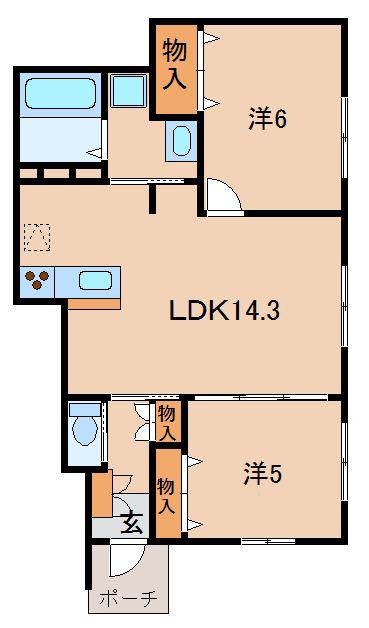 メゾンボワII(2LDK/1階)の間取り写真