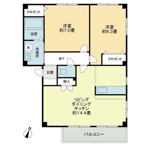 フォブール世俵A棟(2LDK/2階)の間取り写真
