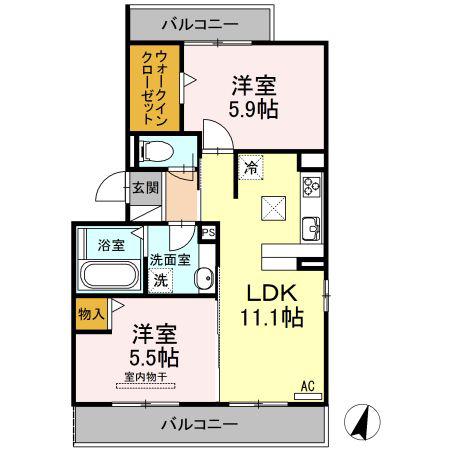 KS B(2LDK/1階)の間取り写真