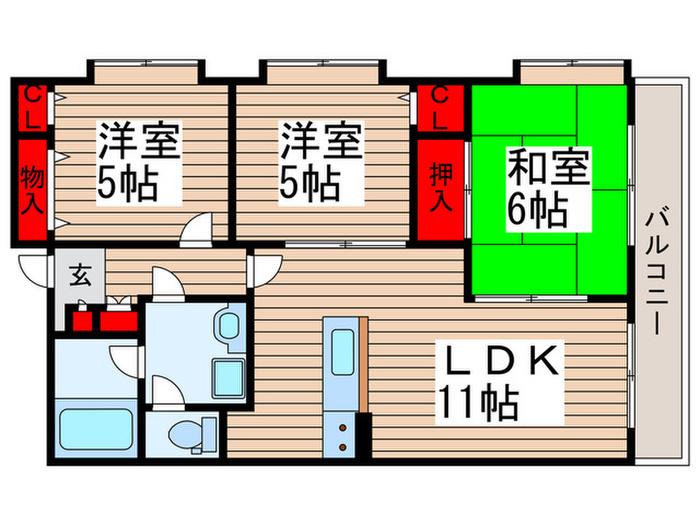 グラシアリノ武蔵浦和(3LDK/3階)の間取り写真