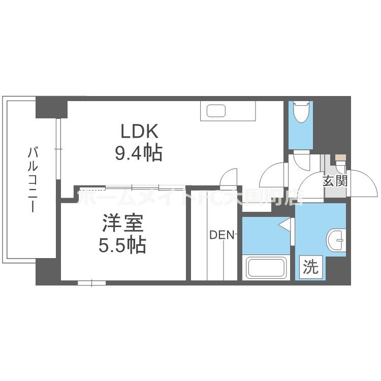 パークス堺筋本町(1LDK/10階)の間取り写真