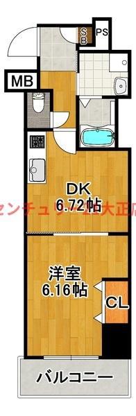 レジンデンス朝潮橋(1DK/8階)の間取り写真