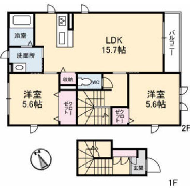 ロランジュII(2LDK/2階)の間取り写真