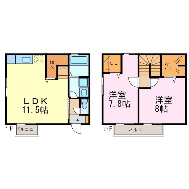ファミール森西B(2LDK/1階)の間取り写真