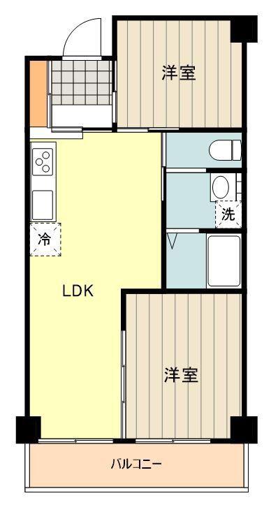 シーザーレジデンス福生(2LDK/4階)の間取り写真
