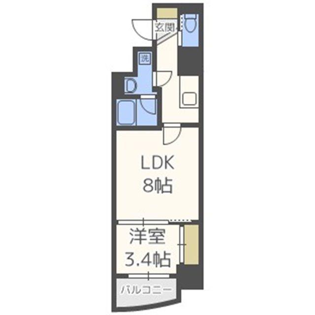 APRILE南森町(1LDK/3階)の間取り写真