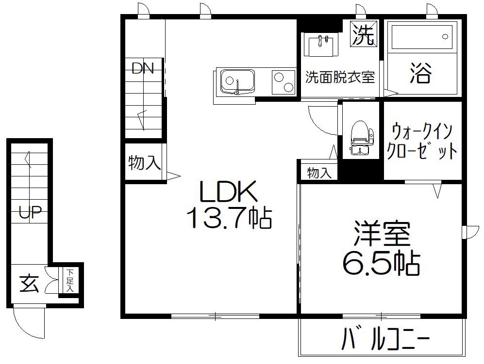 MAREVELOUS TAKINISHI A棟(1LDK/2階)の間取り写真
