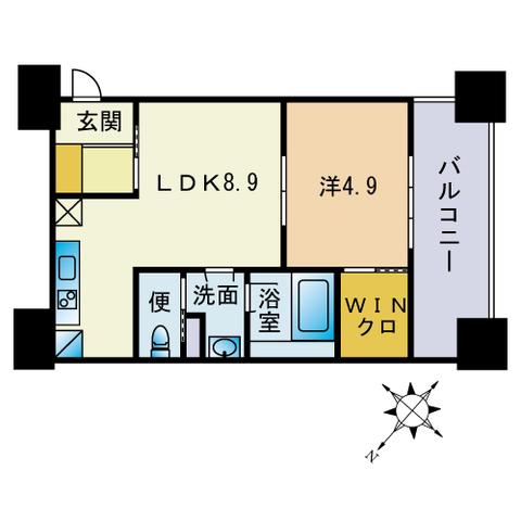 ビエラコート博多駅前(1LDK/4階)の間取り写真