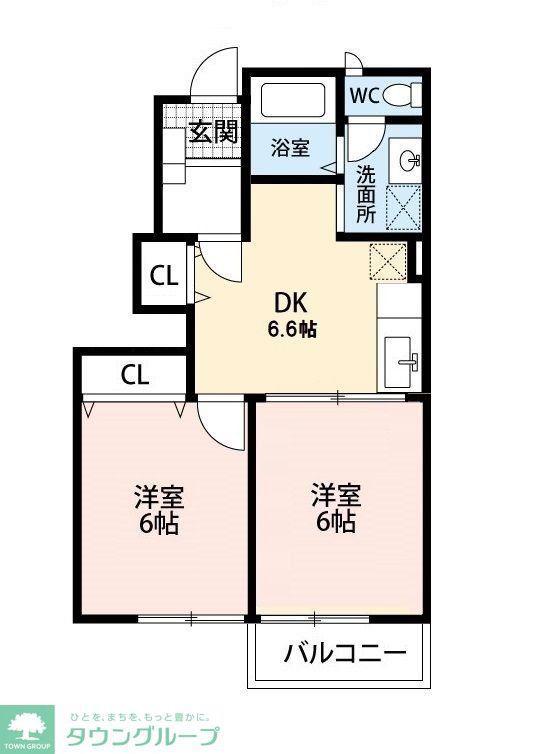 クラールB(2DK/1階)の間取り写真