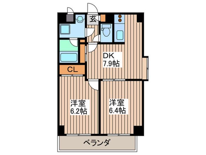 ボヌール・エスト(2DK/2階)の間取り写真
