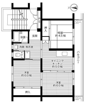 ビレッジハウス岬台(3DK/3階)の間取り写真