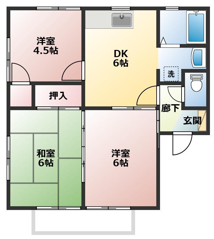 アーバンハイツ小路口B(3DK/2階)の間取り写真