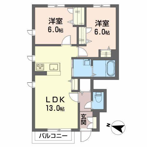 シャーメゾン リヤン(2LDK/1階)の間取り写真