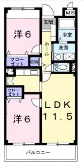 ディアコート・M(2LDK/2階)の間取り写真