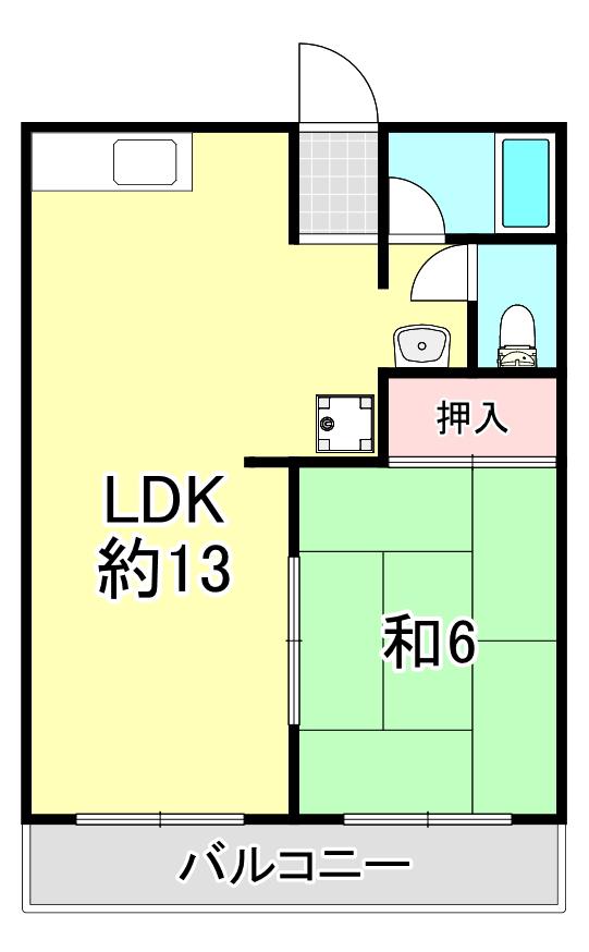 呉川町ハイツ(1LDK/2階)の間取り写真