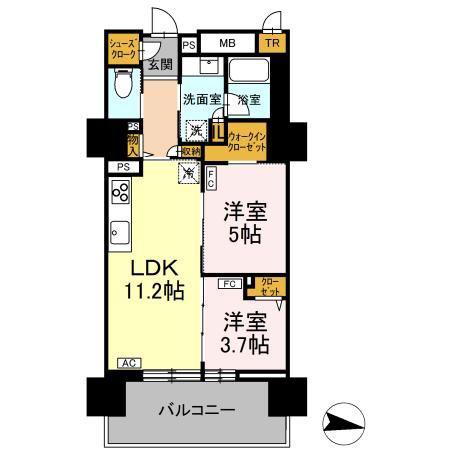イニシアグラン札幌イースト(2LDK/10階)の間取り写真