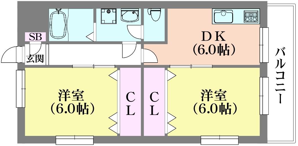 サンリッチ鈴蘭(2DK/2階)の間取り写真