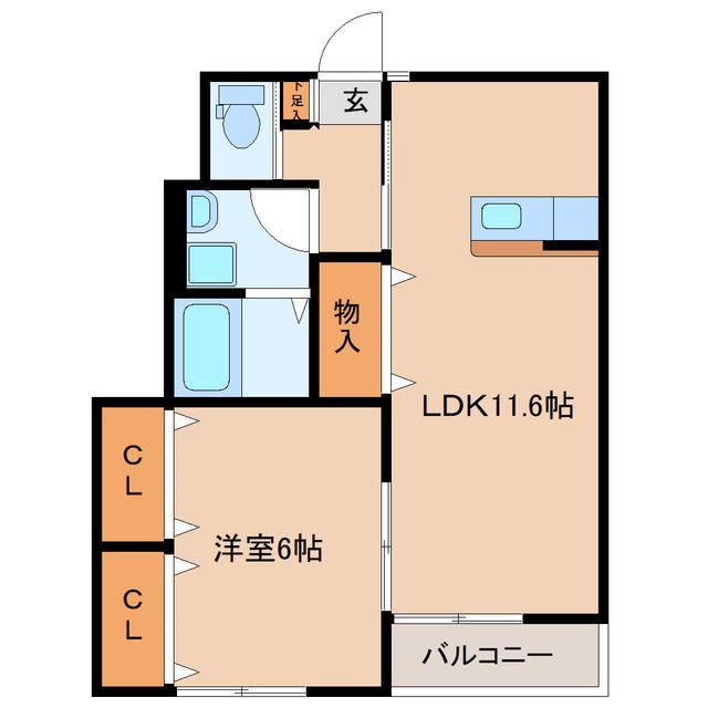 多賀城新田アパートA棟(1LDK/1階)の間取り写真