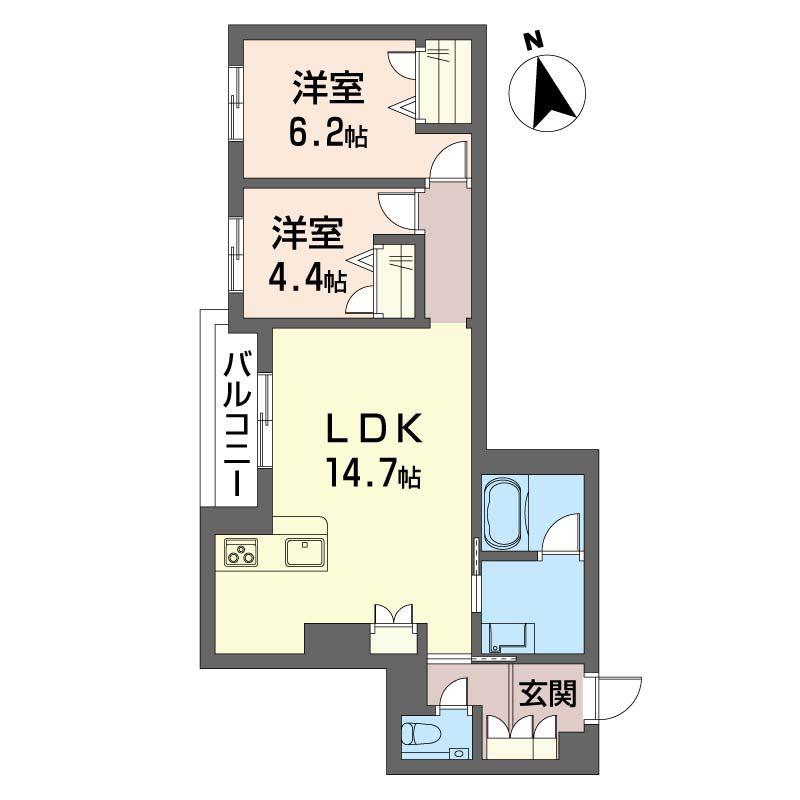 アンムート戸越公園(2LDK/2階)の間取り写真
