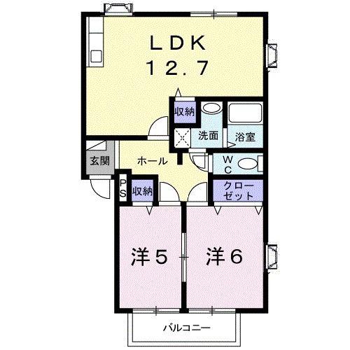 ハーベストコートA棟(2LDK/1階)の間取り写真