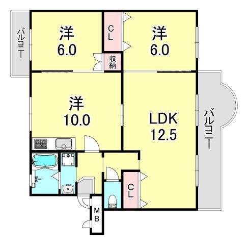 名谷15団地62号棟(2LDK/4階)の間取り写真