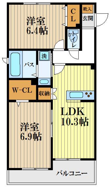 ハーモニー大坂上(2LDK/3階)の間取り写真