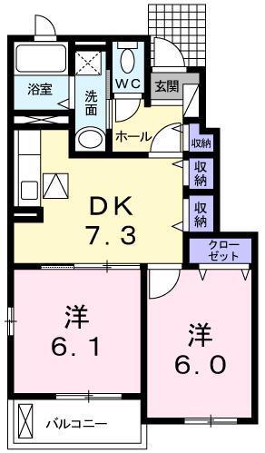 シャン・ヴェール(2DK/1階)の間取り写真