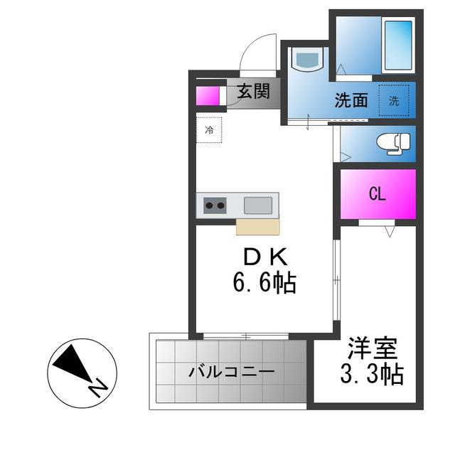 大浜北町シーエム・シス(1DK/3階)の間取り写真